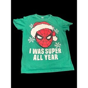 Spider-Man "I Was Super All Year" Boys Large Green T-Shirt Christmas‎